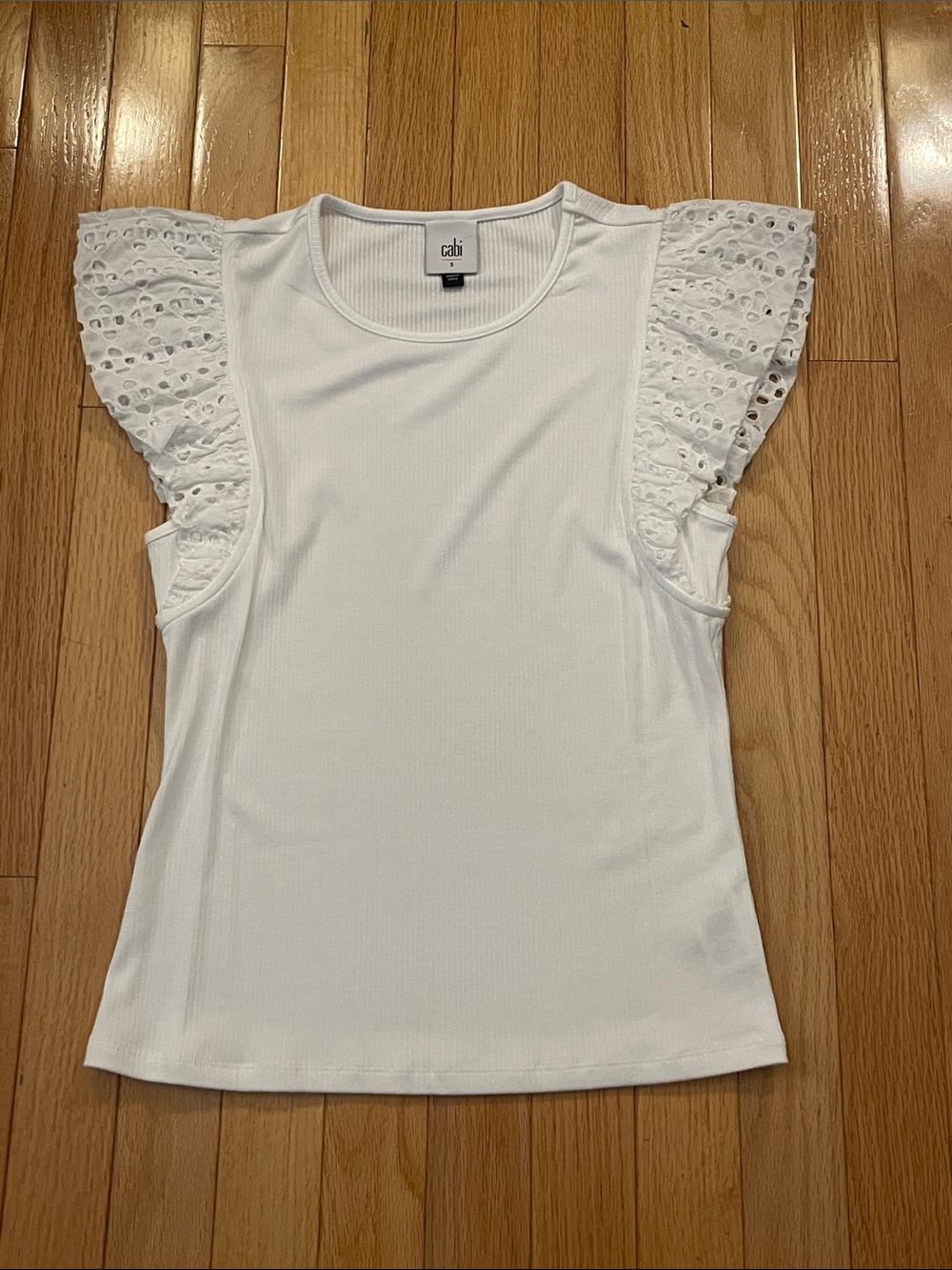 CAbi White Eyelet Flutter-Sleeve Tank Top